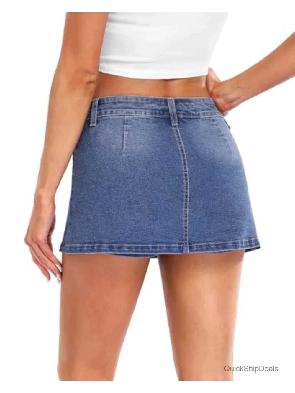 High Stretch Denim Skort with Built-in Shorts, Low Rise Mini Jean Skirt